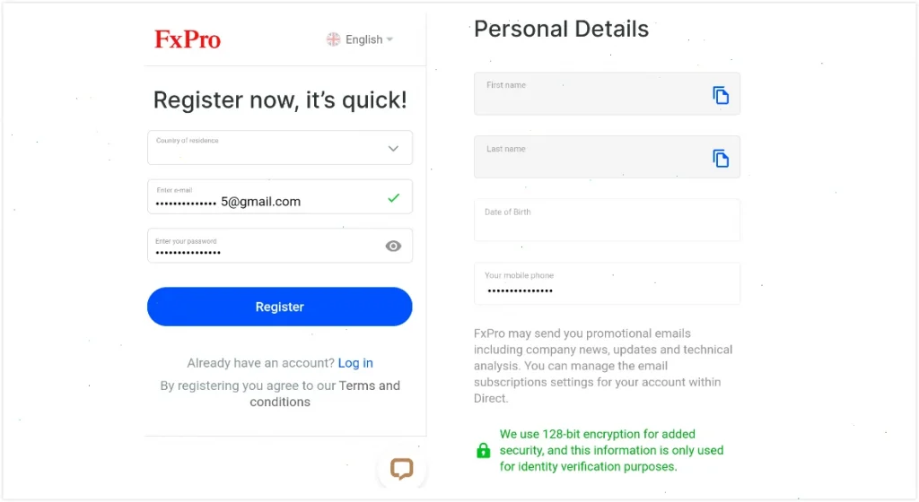 registration mobile fxpro